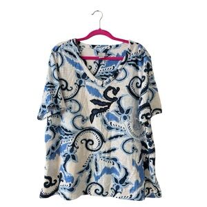 Chico's Cotton Modal Scroll Print Boxy Top Plus Size XXL (4) Black White‎ Casual